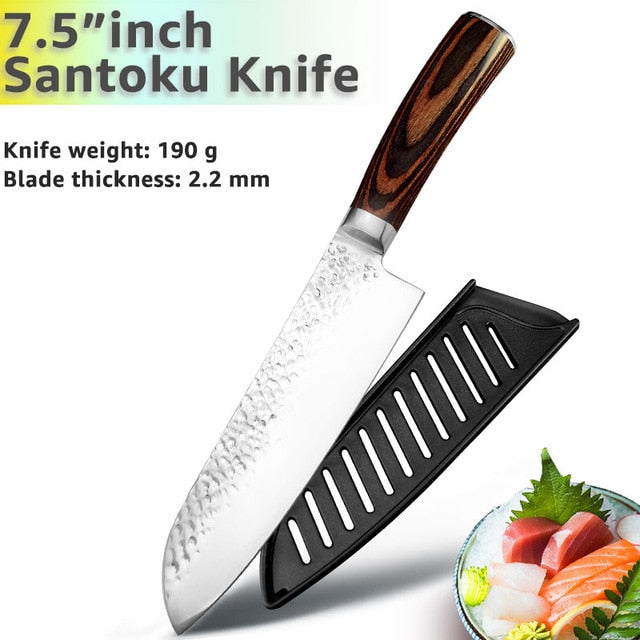 Kitchen Knife 8 inch Professional Japanese Chef Knives 7CR17 440C Stainless Steel Full Tang Meat Cleaver Slicer Santoku Set
