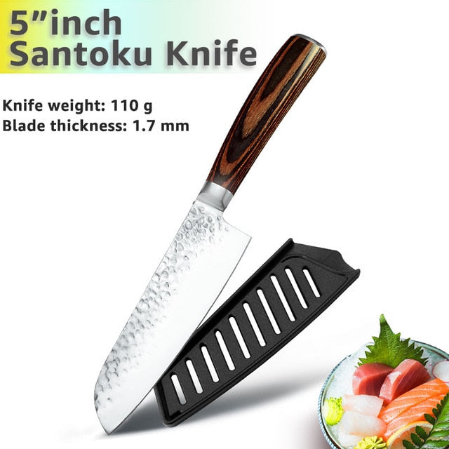 Kitchen Knife 8 inch Professional Japanese Chef Knives 7CR17 440C Stainless Steel Full Tang Meat Cleaver Slicer Santoku Set