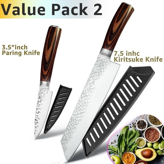 Kitchen Knife 8 inch Professional Japanese Chef Knives 7CR17 440C Stainless Steel Full Tang Meat Cleaver Slicer Santoku Set