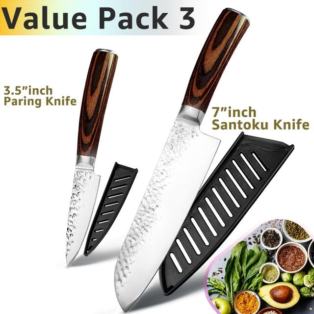 Kitchen Knife 8 inch Professional Japanese Chef Knives 7CR17 440C Stainless Steel Full Tang Meat Cleaver Slicer Santoku Set