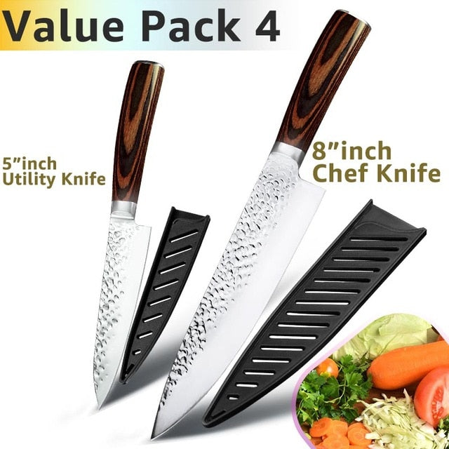 Kitchen Knife 8 inch Professional Japanese Chef Knives 7CR17 440C Stainless Steel Full Tang Meat Cleaver Slicer Santoku Set