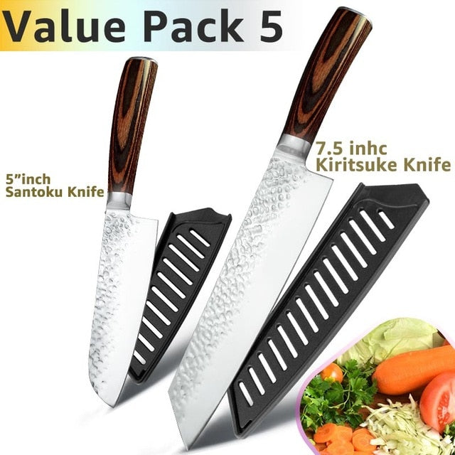 Kitchen Knife 8 inch Professional Japanese Chef Knives 7CR17 440C Stainless Steel Full Tang Meat Cleaver Slicer Santoku Set
