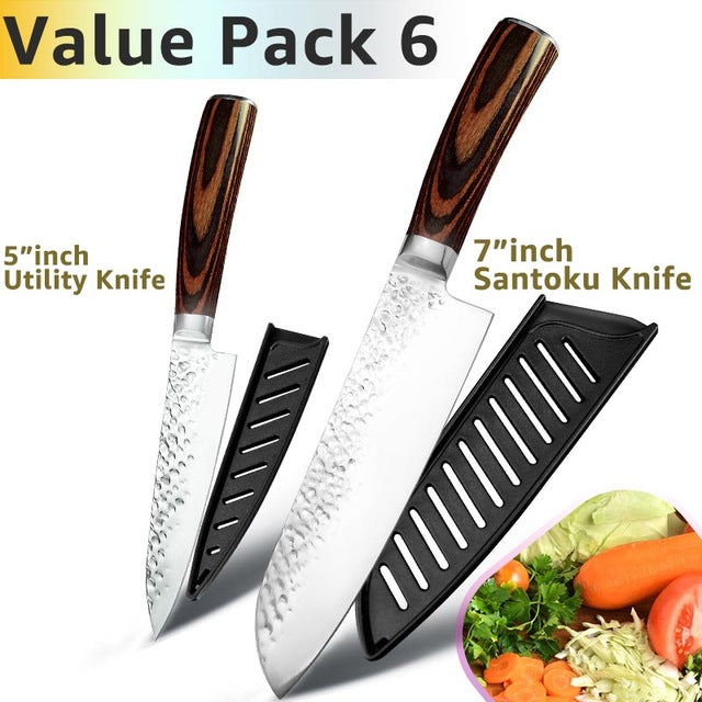 Kitchen Knife 8 inch Professional Japanese Chef Knives 7CR17 440C Stainless Steel Full Tang Meat Cleaver Slicer Santoku Set