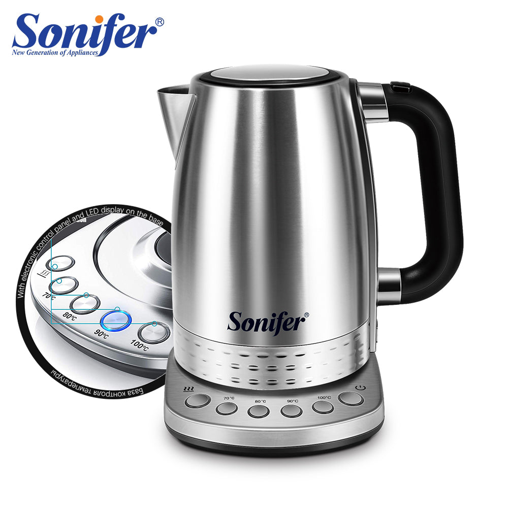 1.7L Electric Kettle Stainless Steel 2200W Household Kitchen Fast Heating Boiling Teapot Pot With Temperature Adjusted Sonifer