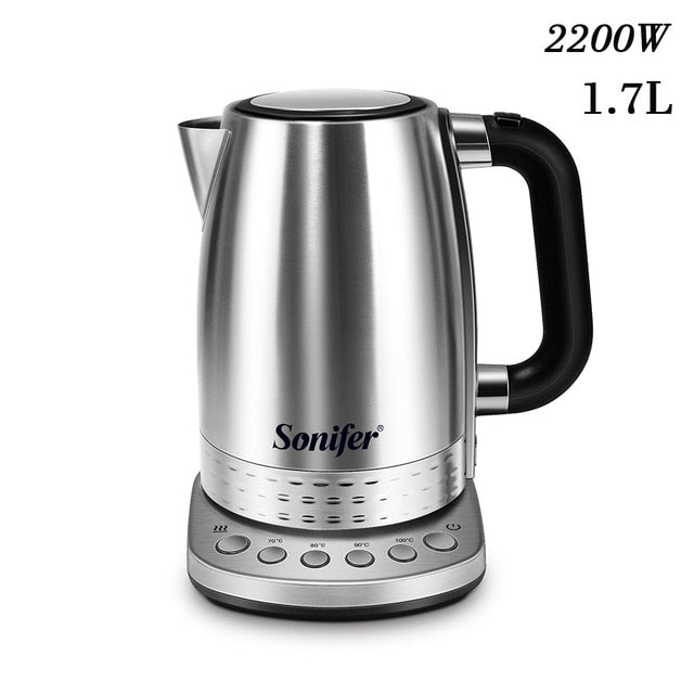 1.7L Electric Kettle Stainless Steel 2200W Household Kitchen Fast Heating Boiling Teapot Pot With Temperature Adjusted Sonifer
