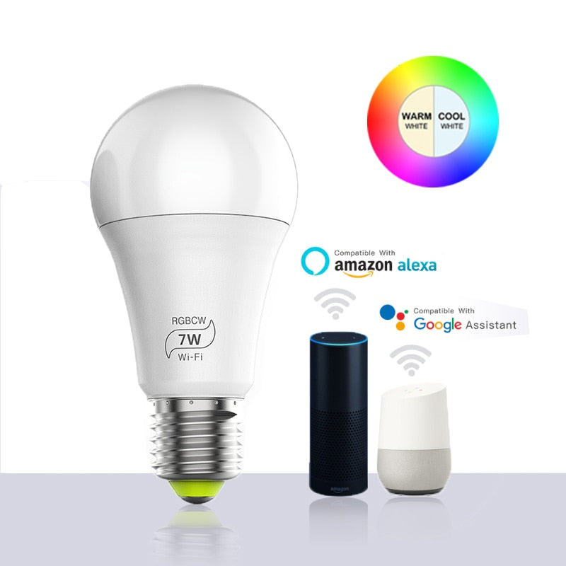 Magic 7W E27 RGB WIFI Led Smart Bulb Light Wireless Smart Home Automation Lamp , 85-265V bulb Compatible with ALexa Google Home