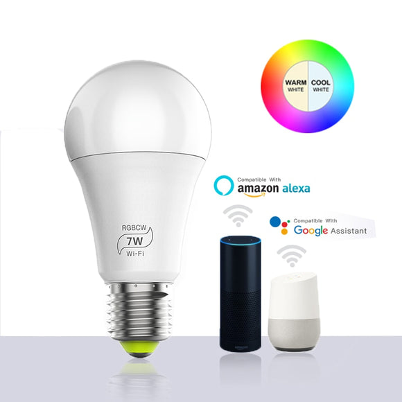 Magic 7W E27 RGB WIFI Led Smart Bulb Light Wireless Smart Home Automation Lamp , 85-265V bulb Compatible with ALexa Google Home