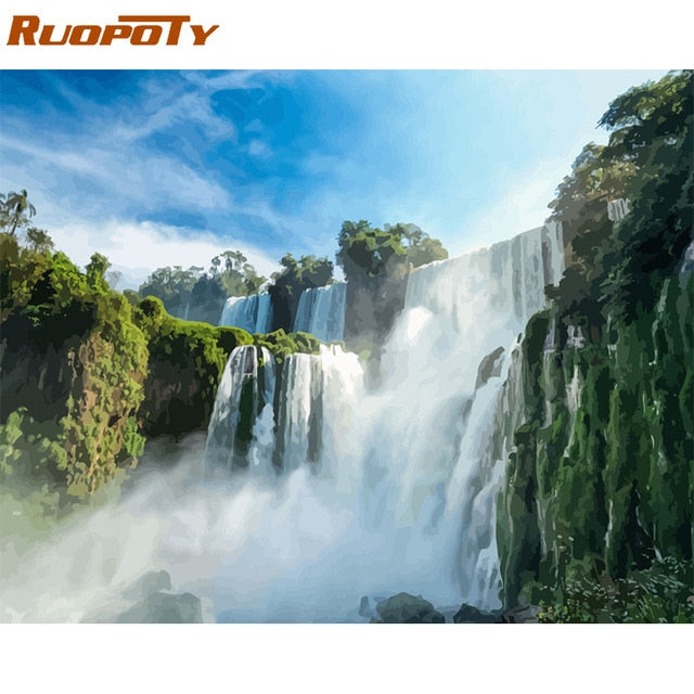 RUOPOTY Frame Mountain Lake DIY Painting By Numbers Landscape Handpainted Oil Painting Modern Home Wall Art Canvas Painting Art