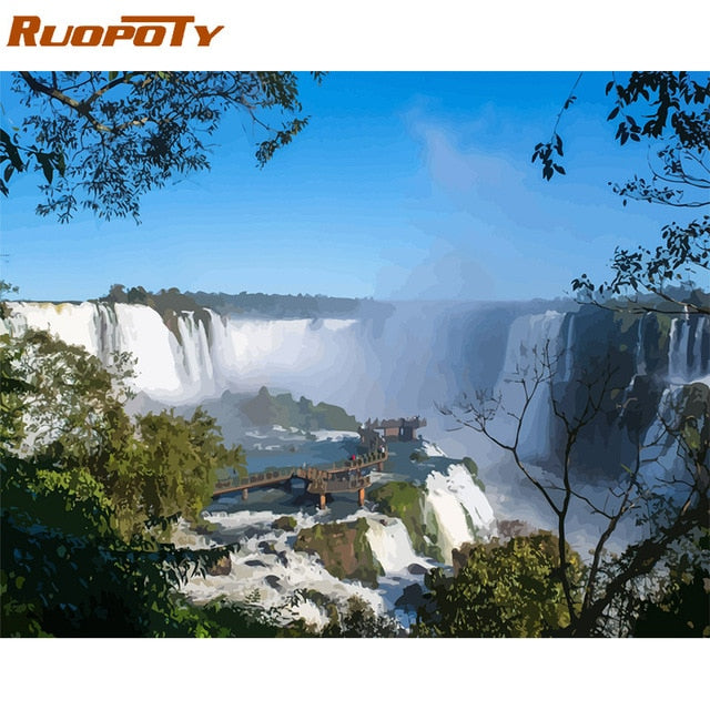 RUOPOTY Frame Mountain Lake DIY Painting By Numbers Landscape Handpainted Oil Painting Modern Home Wall Art Canvas Painting Art