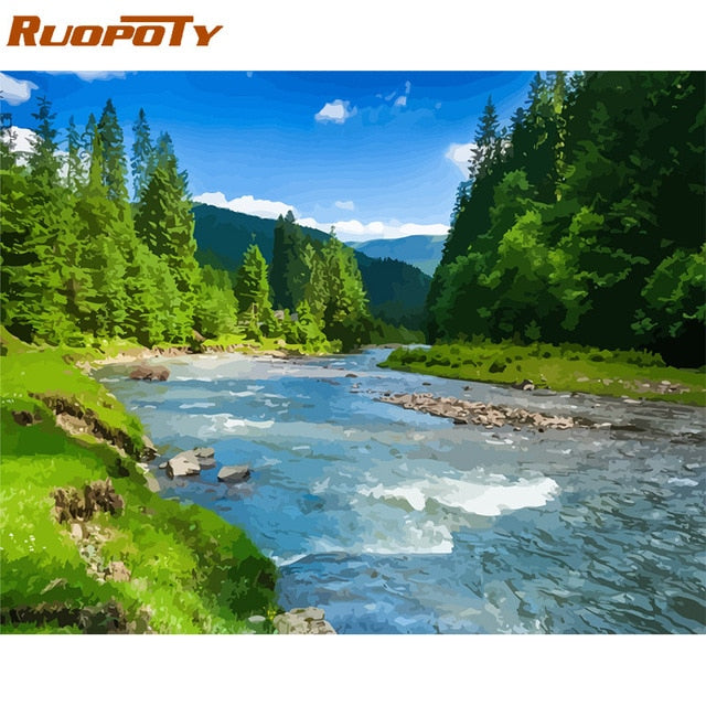RUOPOTY Frame Mountain Lake DIY Painting By Numbers Landscape Handpainted Oil Painting Modern Home Wall Art Canvas Painting Art