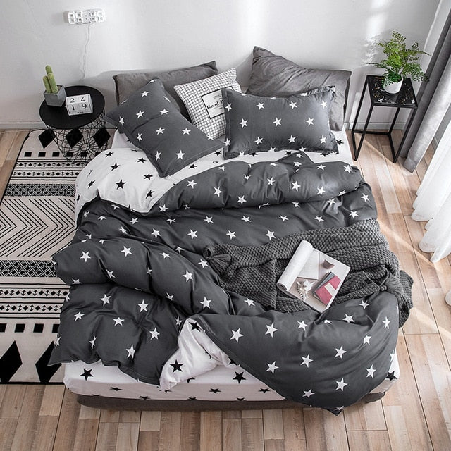 Bedding Set Lattice Bed Linen Pattern Simplicity Bed sheet Quilt Cover Pillowcase 4pcs King size Single Queen Double Bedclothes