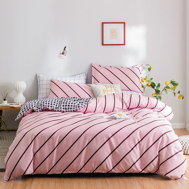 Bedding Set Lattice Bed Linen Pattern Simplicity Bed sheet Quilt Cover Pillowcase 4pcs King size Single Queen Double Bedclothes