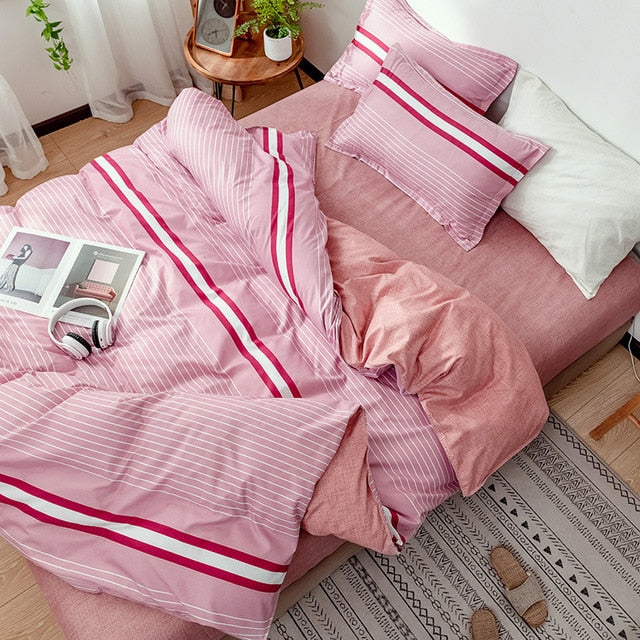 Bedding Set Lattice Bed Linen Pattern Simplicity Bed sheet Quilt Cover Pillowcase 4pcs King size Single Queen Double Bedclothes
