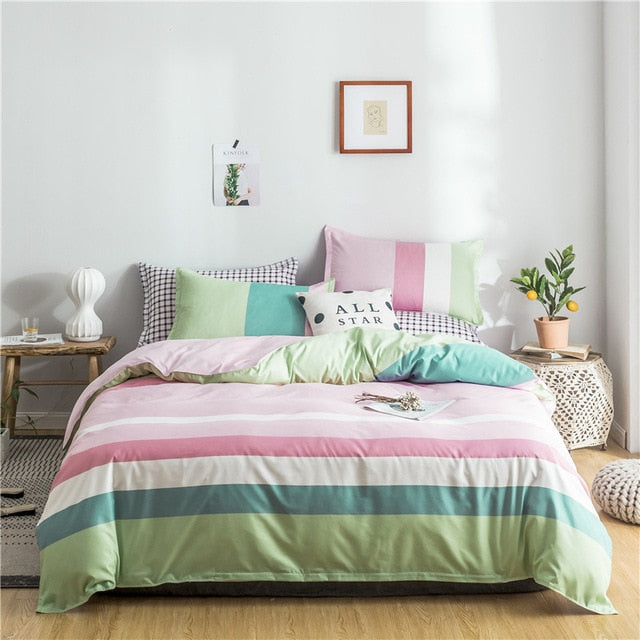 Bedding Set Lattice Bed Linen Pattern Simplicity Bed sheet Quilt Cover Pillowcase 4pcs King size Single Queen Double Bedclothes