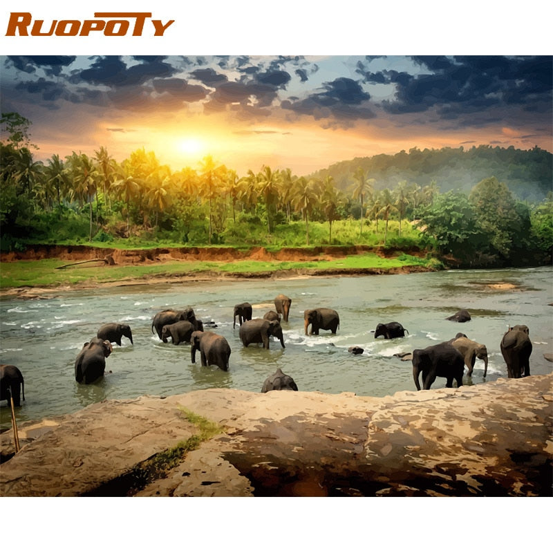 RUOPOTY Frame Picture Diy Painting By Numbers Landscape Kit Modern Home Wall Art Picture Unique Gift For Home Decors Artworks