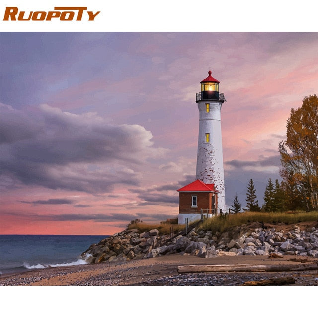 RUOPOTY Frame Picture Diy Painting By Numbers Landscape Kit Modern Home Wall Art Picture Unique Gift For Home Decors Artworks