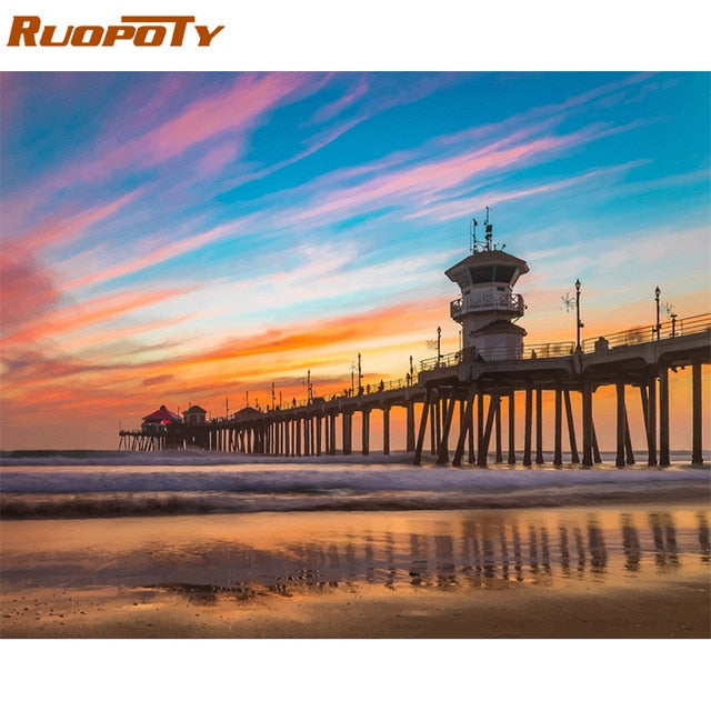 RUOPOTY Frame Picture Diy Painting By Numbers Landscape Kit Modern Home Wall Art Picture Unique Gift For Home Decors Artworks