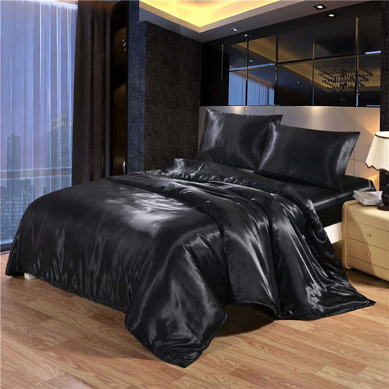 White Black Bedding Sets King Double Size Satin Silk Summer Used Single Bed Linen China Luxury Bedding Kit Duvet Cover Set