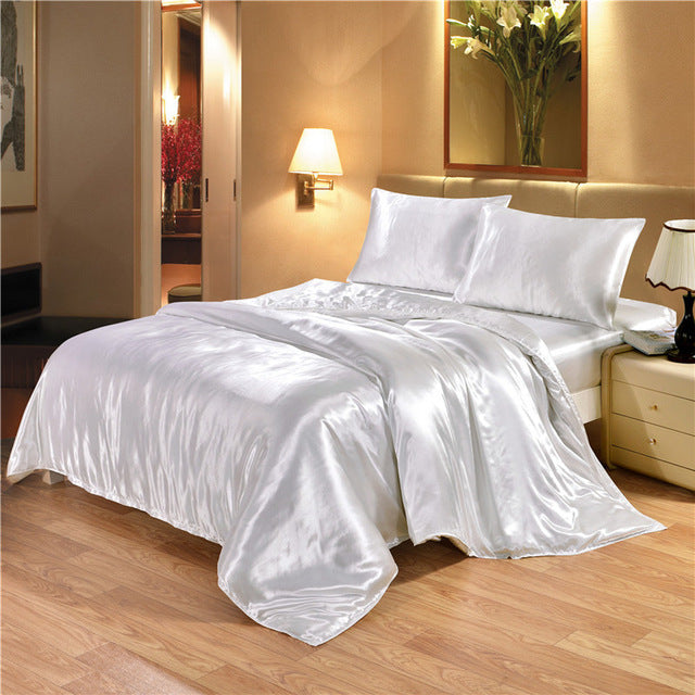 White Black Bedding Sets King Double Size Satin Silk Summer Used Single Bed Linen China Luxury Bedding Kit Duvet Cover Set