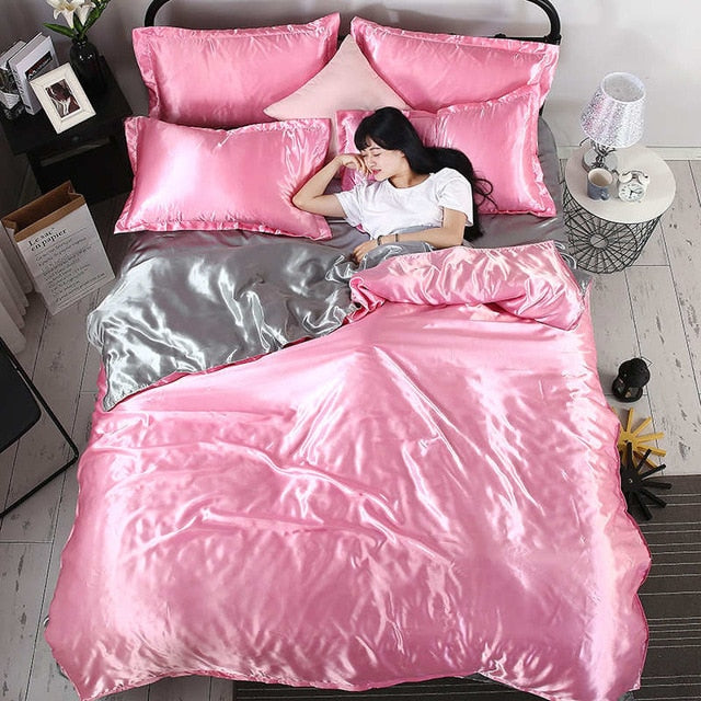 White Black Bedding Sets King Double Size Satin Silk Summer Used Single Bed Linen China Luxury Bedding Kit Duvet Cover Set