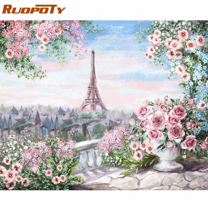 RUOPOTY Frame Romantic Paris DIY Painting By Numbers Landscape Acrylic Paint By Numbers For Home Wall Art Picture Gift 60x75cm