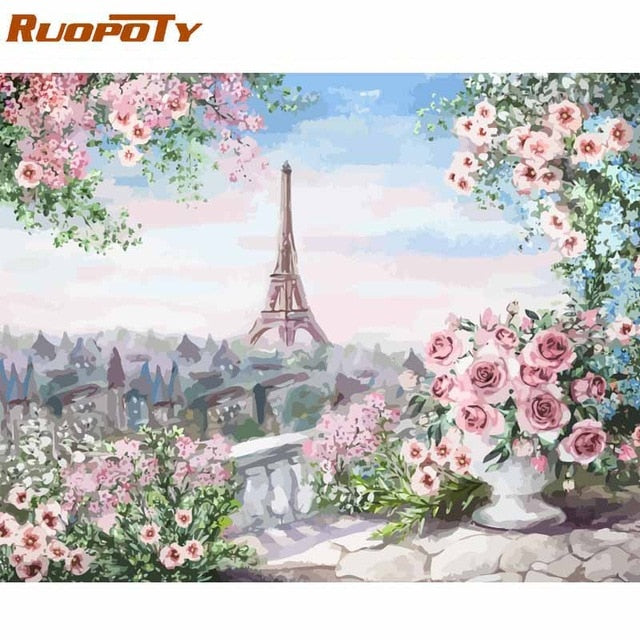RUOPOTY Frame Romantic Paris DIY Painting By Numbers Landscape Acrylic Paint By Numbers For Home Wall Art Picture Gift 60x75cm