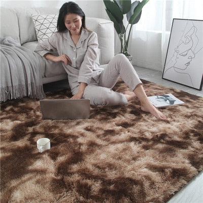 European long hair fashion bedroom carpet bay window bedside mat washable personality blanket Gradient color living room rug