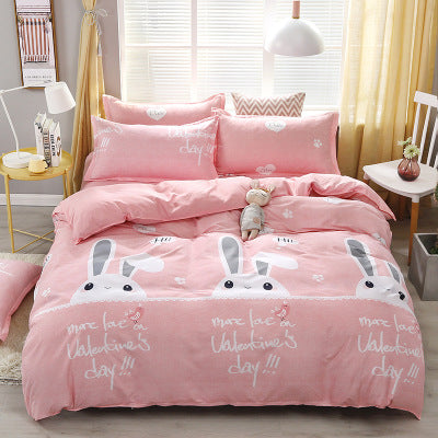 4pcs Pink Strawberry kawaii Bedding Set Luxury Queen Size Bed Sheets Children Quilt Soft Comforter Cotton Bedding Sets For Girl