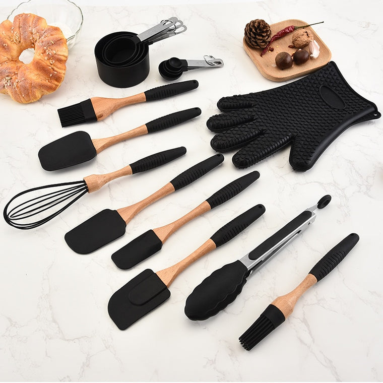 Dropshipping Silicone Wood Turner Soup Spoon Spatula Brush Scraper Pasta Gloves Egg Beater Kitchen Cooking Tools Kitchenware