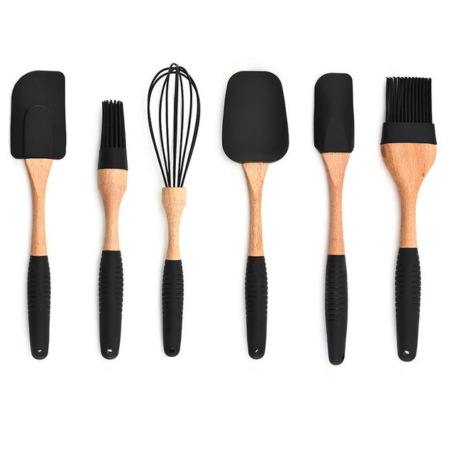 Dropshipping Silicone Wood Turner Soup Spoon Spatula Brush Scraper Pasta Gloves Egg Beater Kitchen Cooking Tools Kitchenware