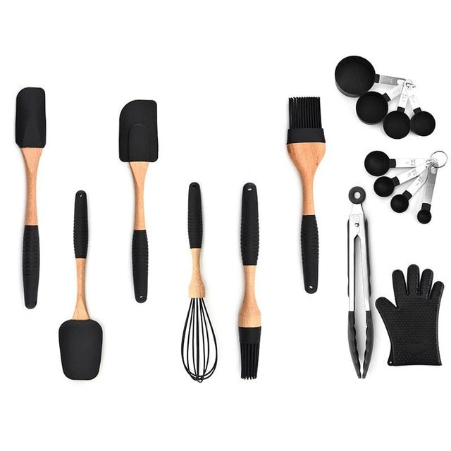 Dropshipping Silicone Wood Turner Soup Spoon Spatula Brush Scraper Pasta Gloves Egg Beater Kitchen Cooking Tools Kitchenware