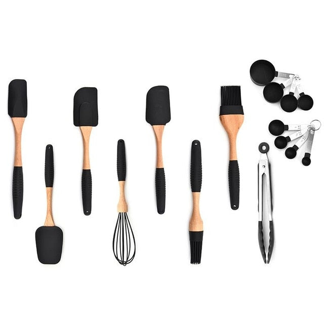 Dropshipping Silicone Wood Turner Soup Spoon Spatula Brush Scraper Pasta Gloves Egg Beater Kitchen Cooking Tools Kitchenware