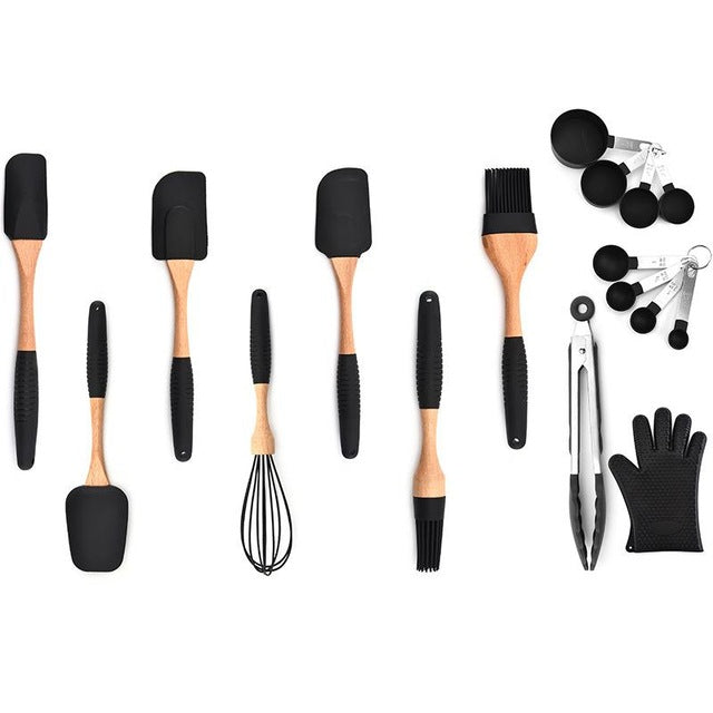 Dropshipping Silicone Wood Turner Soup Spoon Spatula Brush Scraper Pasta Gloves Egg Beater Kitchen Cooking Tools Kitchenware