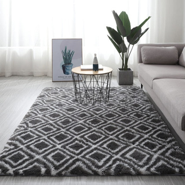 Grey Carpet Tie Dyeing Plush Soft Carpets For Living Room Bedroom Anti-slip Floor Mats Bedroom Water Absorption Carpet Rugs