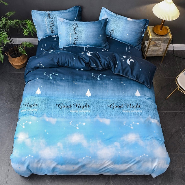 Black star Bed Linen High Quality 3/4pcs Bedding Set duvet Cover Flat bed sheet pillowcase soft Twin Single full queen king