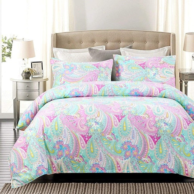 Classic bedding set 5 size grey blue flower bed linens 4pcs/set duvet cover set Pastoral bed sheet AB side duvet cover 50