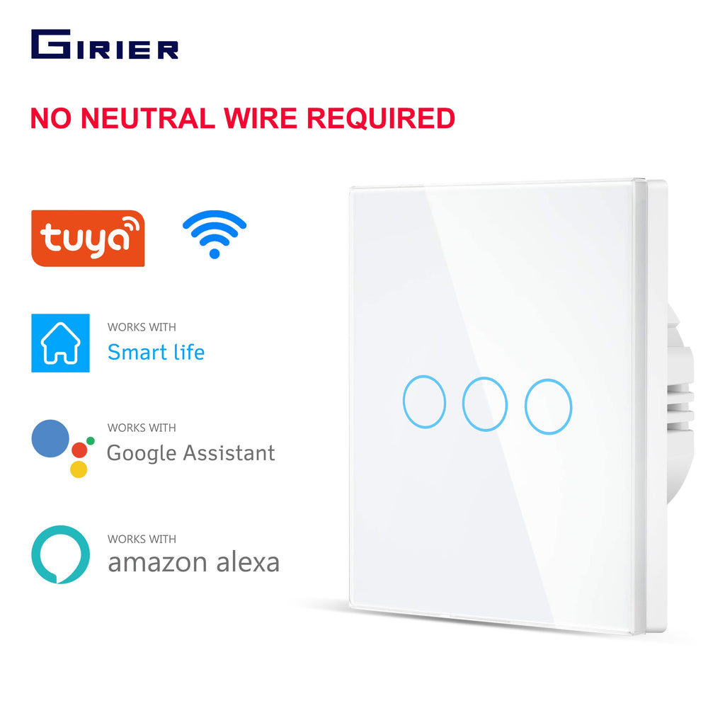 Wifi Wall Touch Switch EU No Neutral Wire Required Smart Light Switch 1 2 3 Gang 220V Tuya Smart Home Support Alexa Google Home