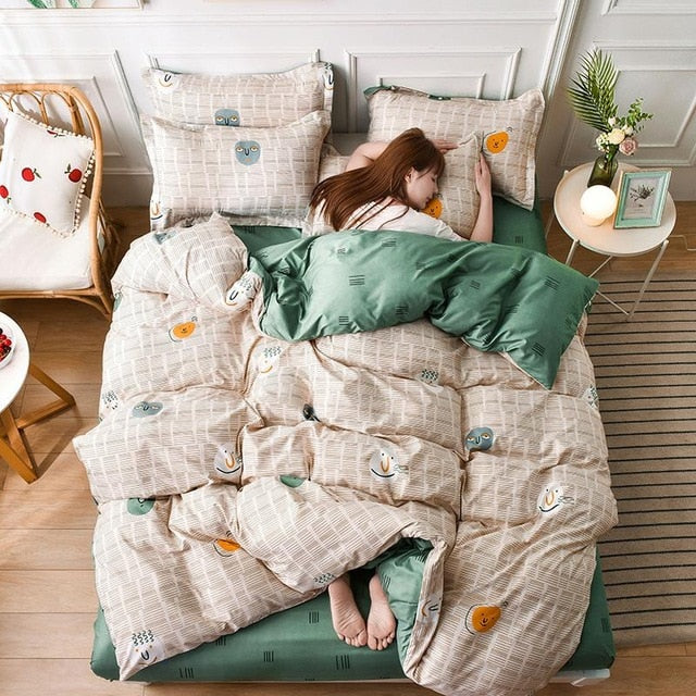 Gray 4pcs Girl Boy Kid Bed Cover Set Cartoon Duvet Cover Adult Child Bed Sheets And Pillowcases Comforter Bedding Set 2TJ-61005