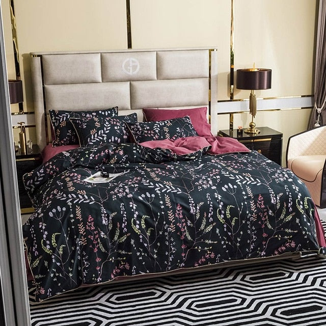 Svetanya Silkly Egyptian Cotton Bedding Linens Printed Sheet Pillowcase Duvet Cover king queen Europe double size