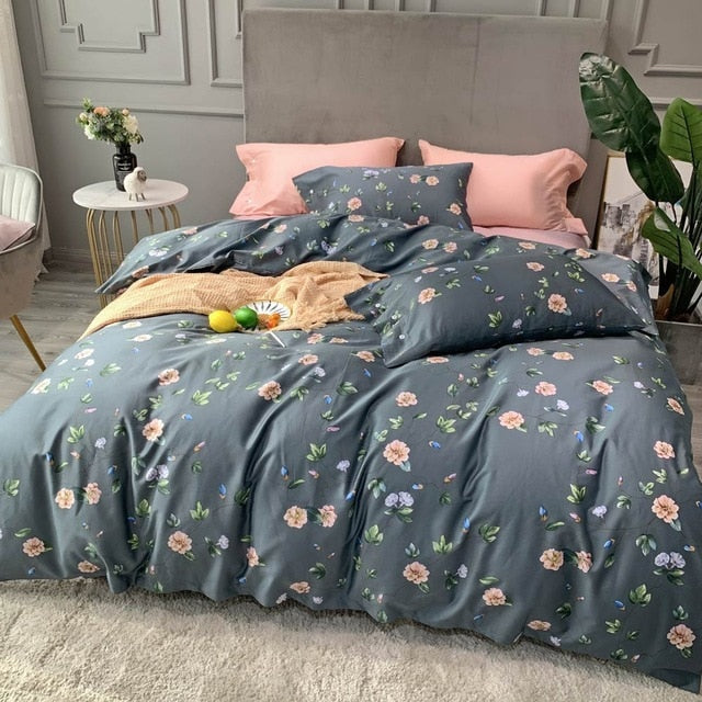 Svetanya Silkly Egyptian Cotton Bedding Linens Printed Sheet Pillowcase Duvet Cover king queen Europe double size