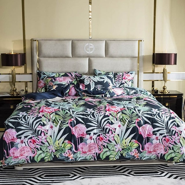 Svetanya Silkly Egyptian Cotton Bedding Linens Printed Sheet Pillowcase Duvet Cover king queen Europe double size