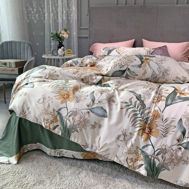 Svetanya Silkly Egyptian Cotton Bedding Linens Printed Sheet Pillowcase Duvet Cover king queen Europe double size