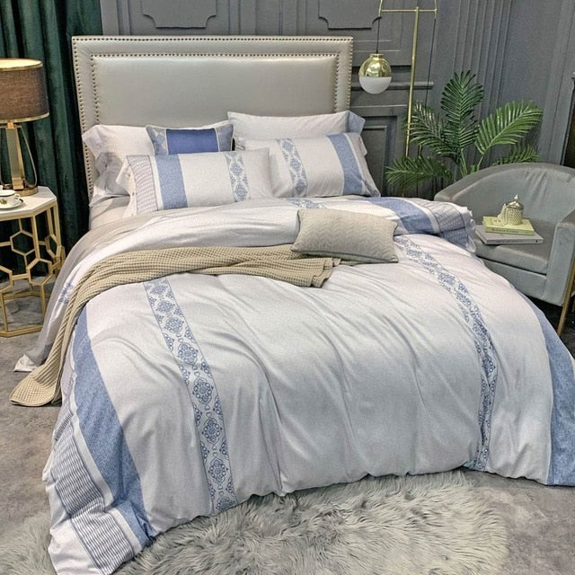 Svetanya Silkly Egyptian Cotton Bedding Linens Printed Sheet Pillowcase Duvet Cover king queen Europe double size