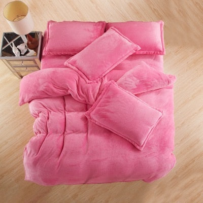 Autumn And Winter Warm Flannel Bedding Sets Fleece Duvet Cover Fitted Sheet Bed Cloth King Queen Twin Size