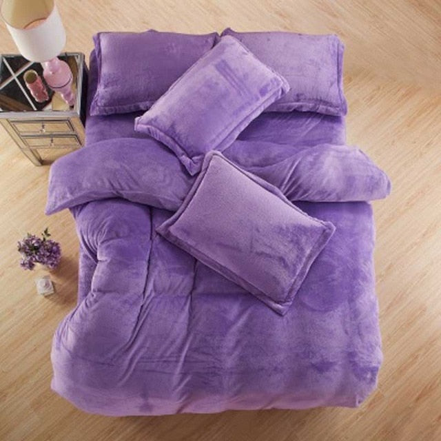 Autumn And Winter Warm Flannel Bedding Sets Fleece Duvet Cover Fitted Sheet Bed Cloth King Queen Twin Size