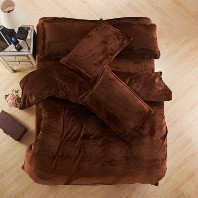 Autumn And Winter Warm Flannel Bedding Sets Fleece Duvet Cover Fitted Sheet Bed Cloth King Queen Twin Size