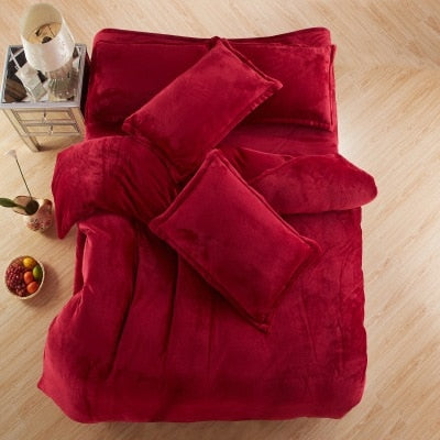 Autumn And Winter Warm Flannel Bedding Sets Fleece Duvet Cover Fitted Sheet Bed Cloth King Queen Twin Size
