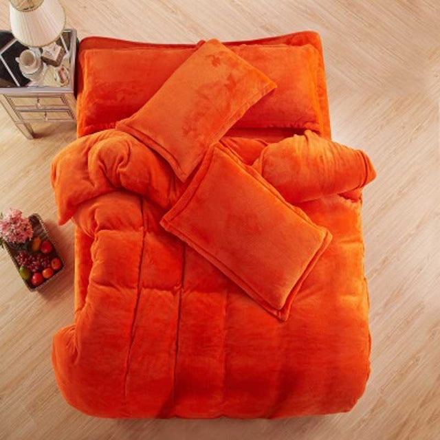 Autumn And Winter Warm Flannel Bedding Sets Fleece Duvet Cover Fitted Sheet Bed Cloth King Queen Twin Size