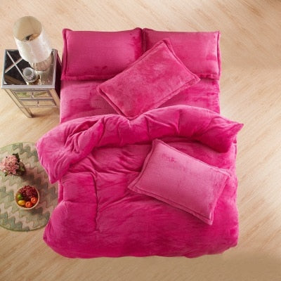 Autumn And Winter Warm Flannel Bedding Sets Fleece Duvet Cover Fitted Sheet Bed Cloth King Queen Twin Size