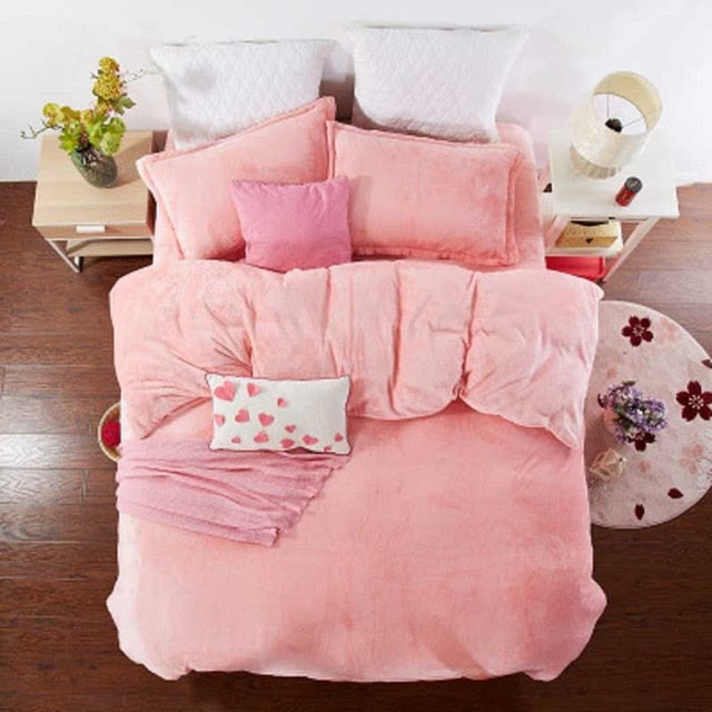 Autumn And Winter Warm Flannel Bedding Sets Fleece Duvet Cover Fitted Sheet Bed Cloth King Queen Twin Size